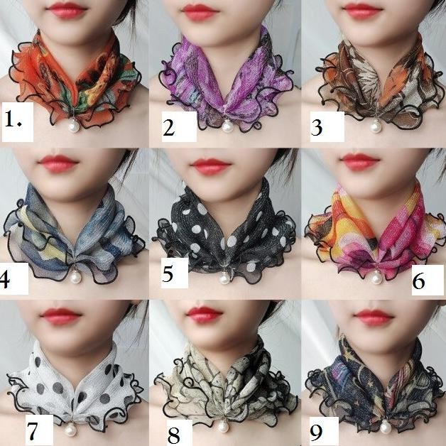 Syal Sutra Mutiara Bandana Syal Mutiara Renda Aksessoris Kepala Sutra