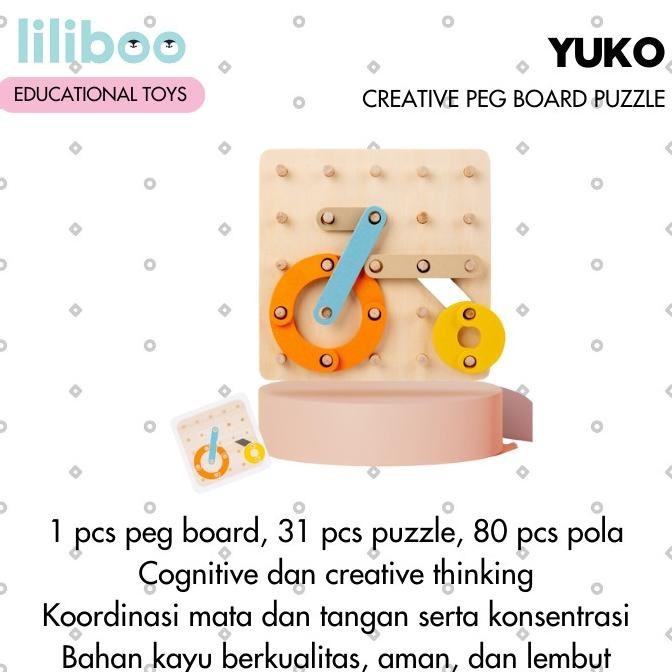 liliboo yuko mainan edukasi anak montessori kayu creative peg board  anak bayi balita