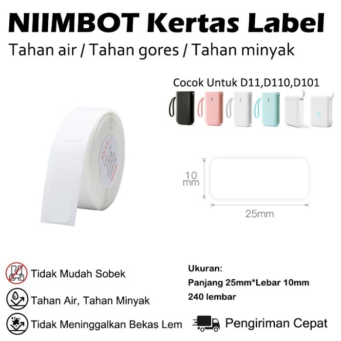 

Niimbot D series Stiker Nama Kertas Tahan Air Berwarna Putih dengan