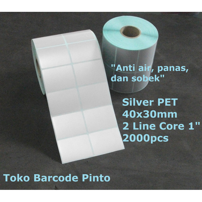 

40X30mm Gap Core1" 2Line 2000pcs,Silver Pet Matte,Label Sticker Barcod