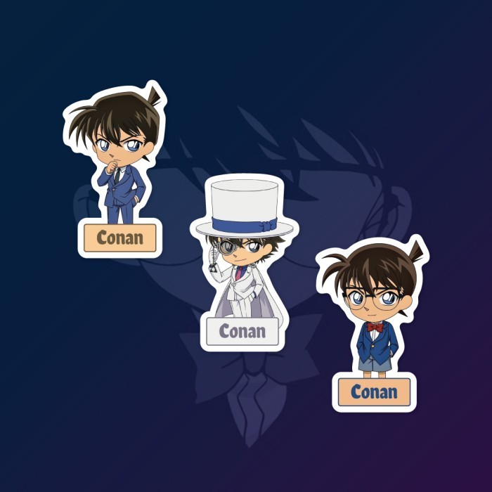 

Sticker nama anak detektif Conan, Stiker label chibi Shinichi Kudo