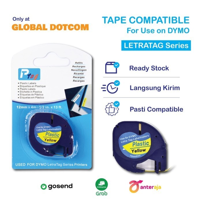 

DYMO LETRATAG LABEL TAPE YELLOW PLASTIC 12MM