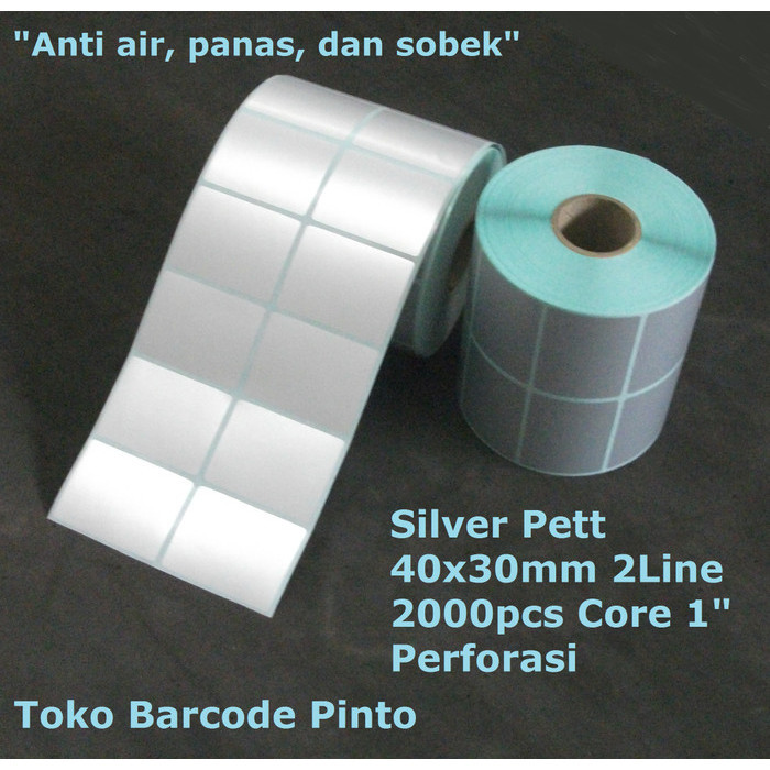 

Silver Pet Matte 40X30mm 2Line 2000pcs Gap Perforasi, Label Sticker