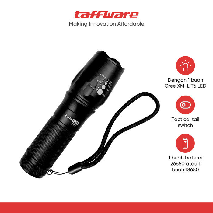 TaffLED Senter LED Cree XM-L T6 26650 5000 Lumens - E97