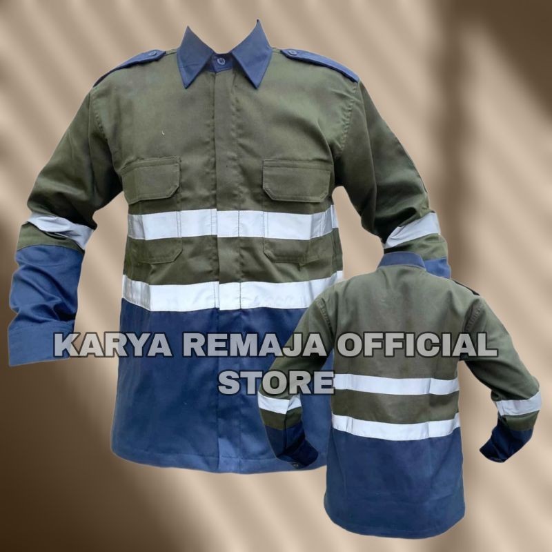 Kemeja Panjang Hijau Botol Kombinasi double skotlet wearpack Lapangan Kemeja pabrik outdoor Kemeja p