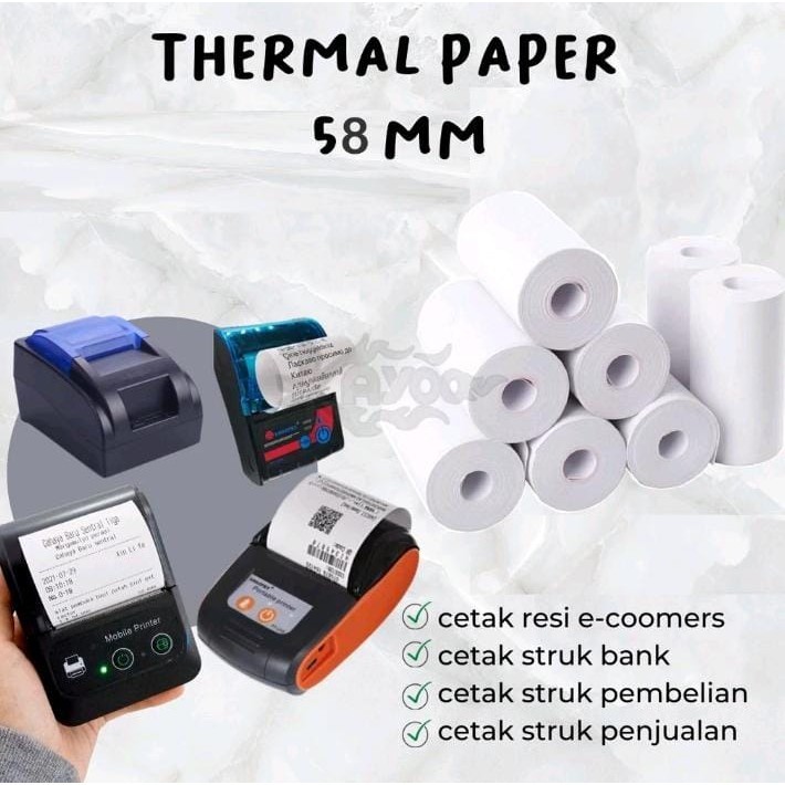 

KERTAS STRUK THERMAL 57X30 58X30 PAPER ROLL MINI PRINTER BLUETOOTH 58MM