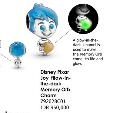 PANDORA DISNEY PIXAR INSIDE OUT JOY GLOW IN THE DARK CHARM GELANG ORI