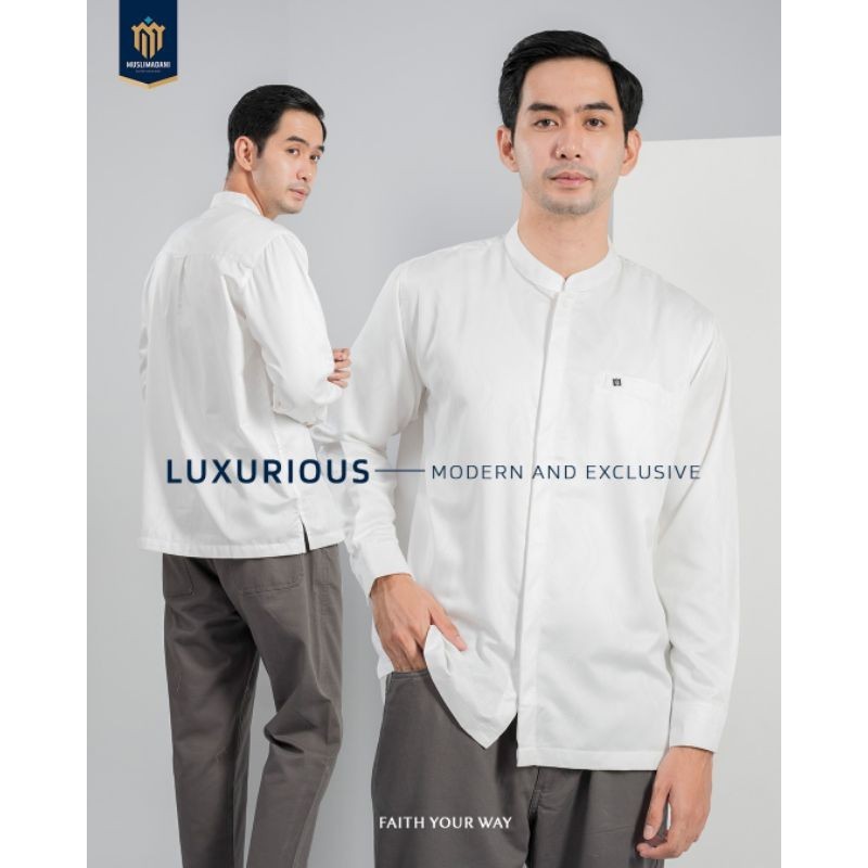 Baju Koko Eksklusif HARUN Lengan Panjang - Muslimadani - Baju koko muslim - Putih