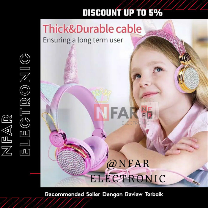 HEADSET ANAK LUCU PINK HEADSET UNICORN HEADSET TANDUK UNTUK ANAK-ANAK