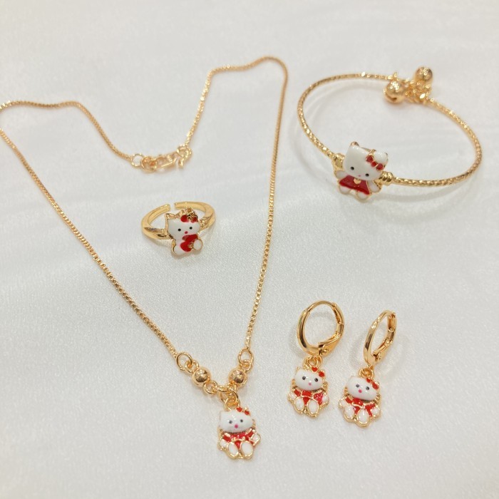 SET PERHIASAN ANAK MAINAN CAT KALUNG GELANG ANTING CINCIN LAPIS EMAS