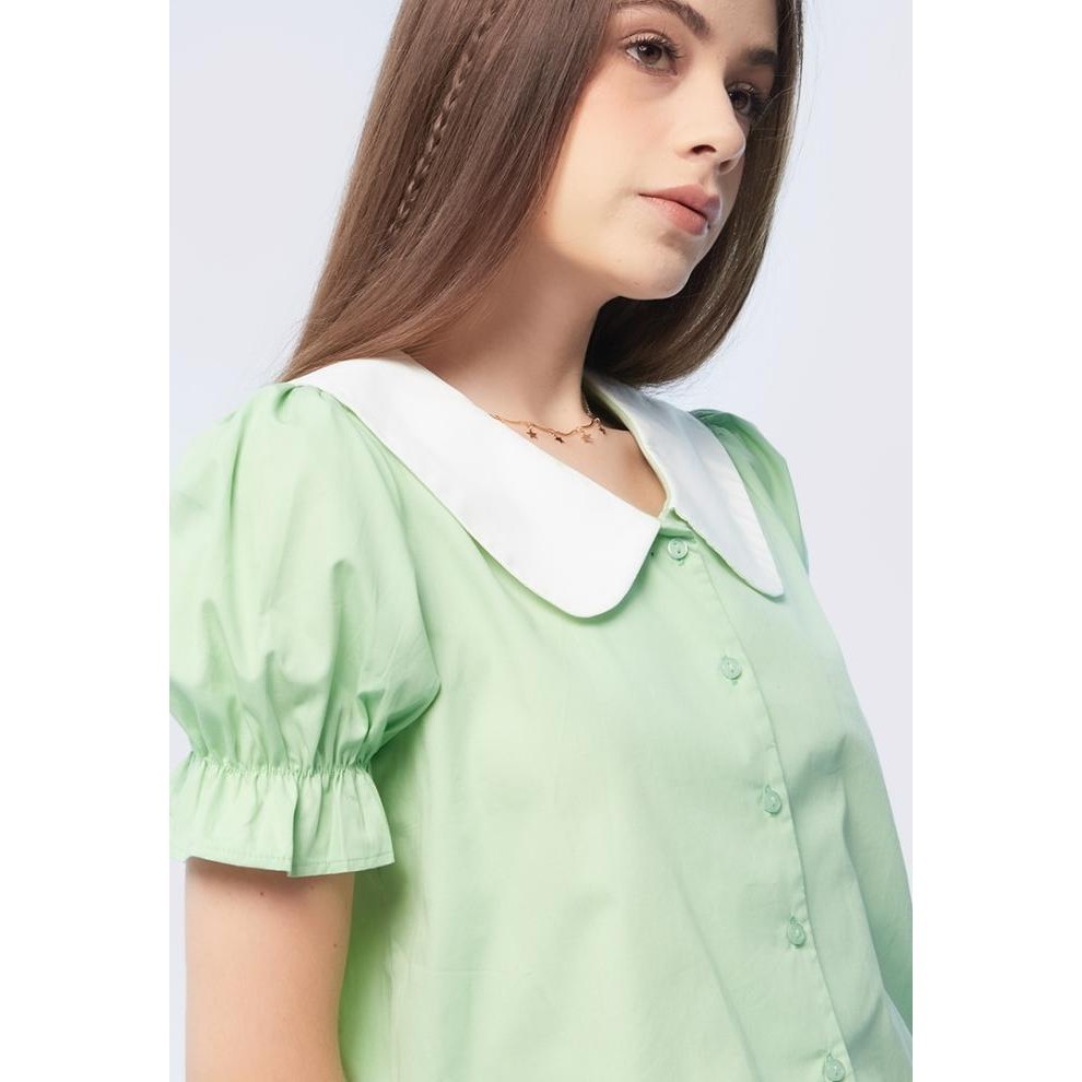 Colorbox Puff Sleeve Polo Top I-Bswkey124B099 Sage