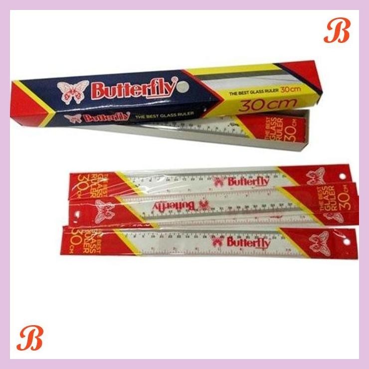 

| PGT | 1 PAK / 12 PCS PENGGARIS BUTTERFLY 30 CM PLASTIK RULER PLASTIC GROSIR
