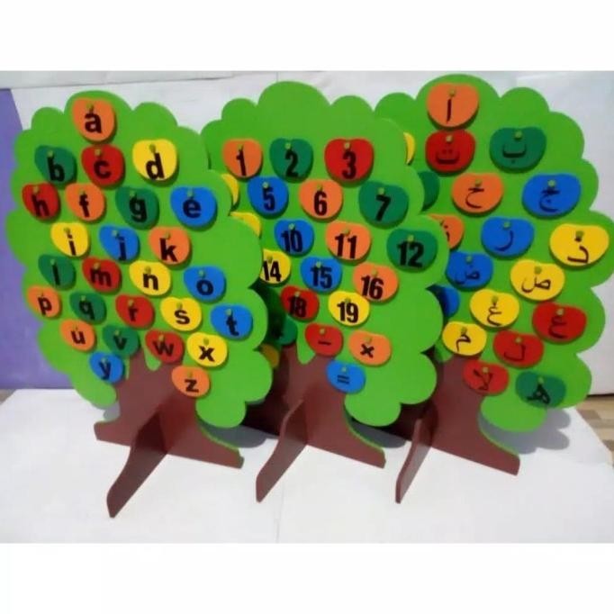 Mainan Kayu Edukasi Pohon Huruf abjad, angka dan hijaiyah APE anak TK