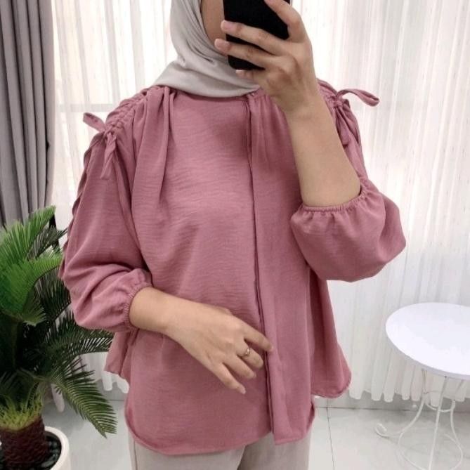 Blouse Wanita Crinkle Airflow/Atasan Serut Pundak Kerah