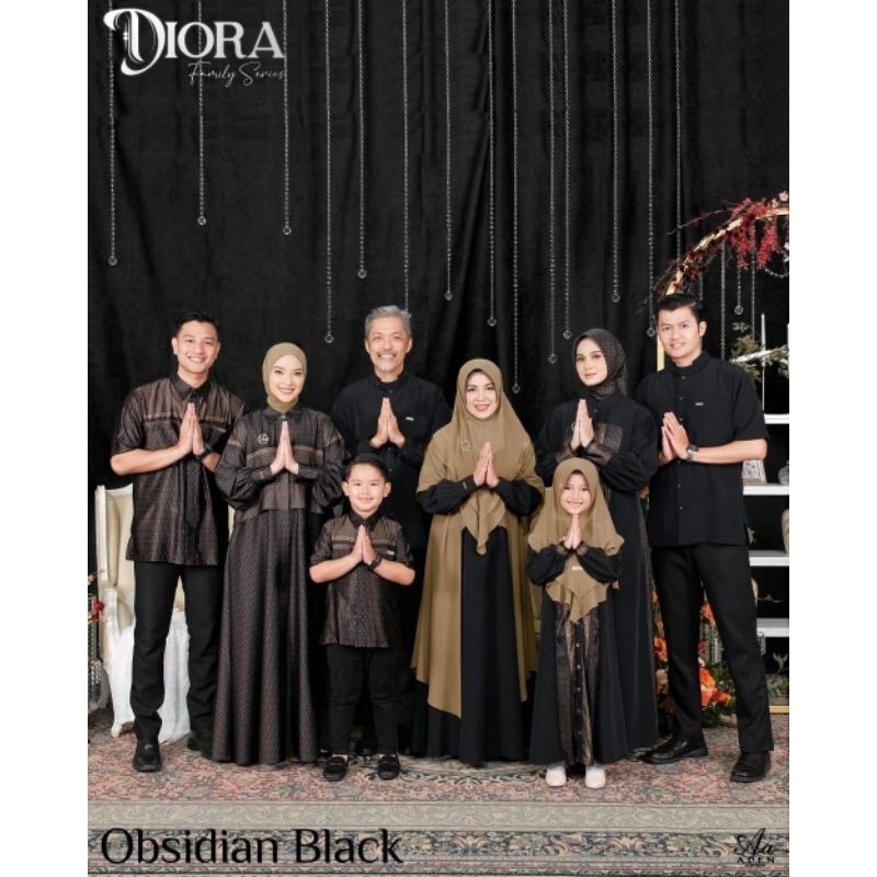 [COD Terbaru] Sarimbit Keluarga Aden Diora Obsidian Black Koko dan Gamis Ready
