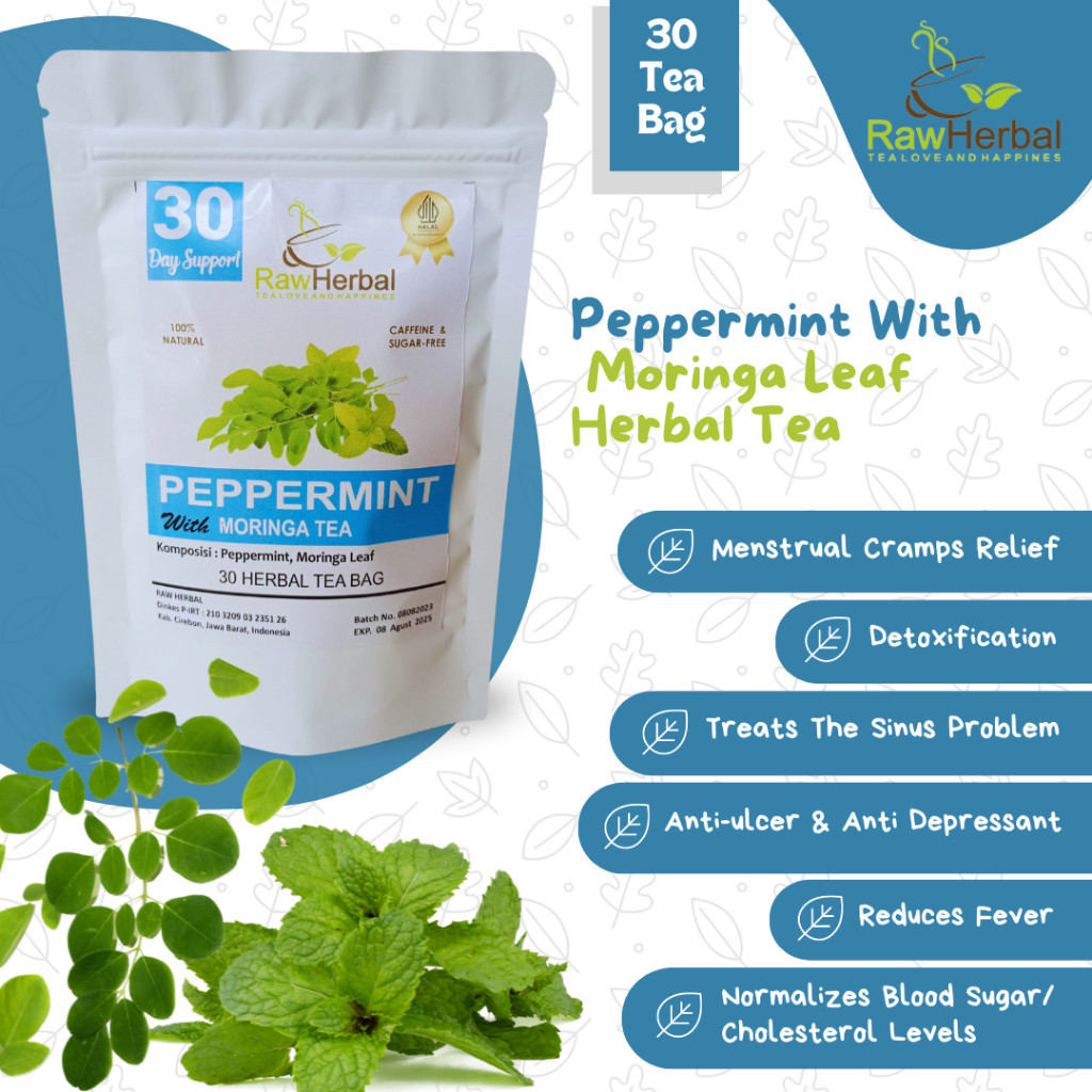 

Original Peppermint With Moringa Tea : Daun Mint & Daun Kelor - 30 Tea Bag
