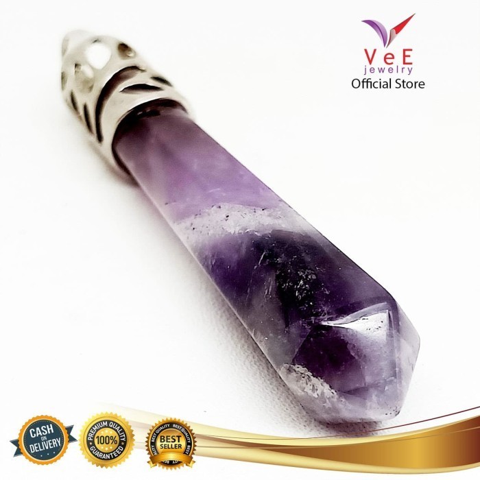 LIONTIN BATU KECUBUNG UNGU AMETHYST HEXAGONAL - VEE LIONTIN WANITA