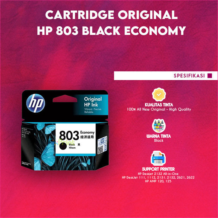 Hp 803 Color F6V20Aa Cartridge Tinta Printer Deskjet 2132 2623 1112
