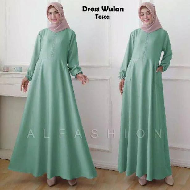 Gamis Dress Wanita Muslim Polos Wulan Jumbo Busui Warna Hijau Tosca