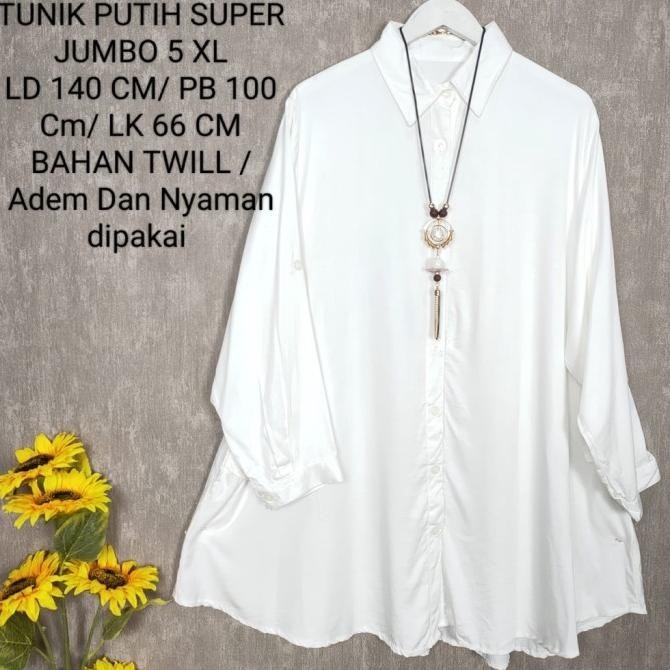 Rb001 Tunik Putih Super Jumbo Ld 140 Cm Model Kemeja