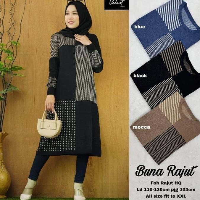 Buna Rajut Long Tunik Rajut Jumbo Fit To Xxxl Tunik Muslim Tunik Rajut