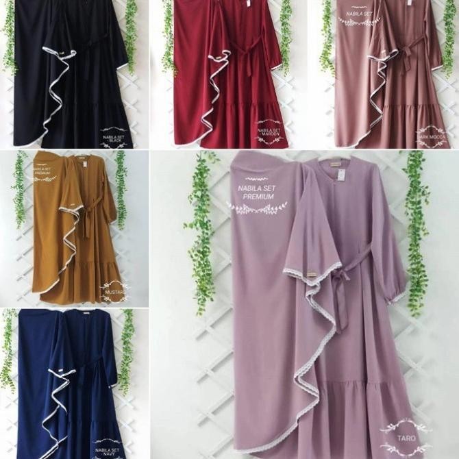 Nabila Set Premium Setelan Gamis Syari + Khimar