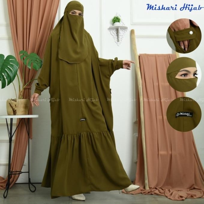 Mishari Overhead/Free Cadar Long Khimar Overhead Hawa Rempel Busui