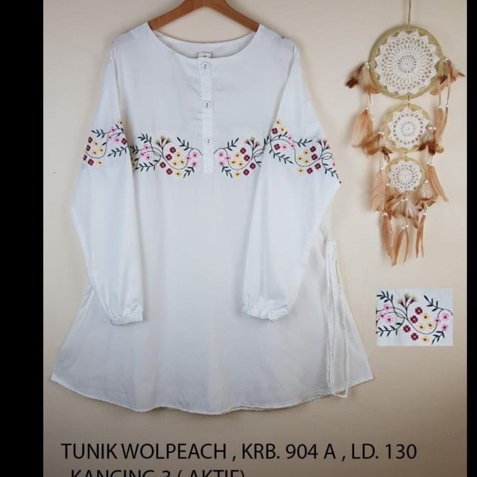 Tunik Putih Jumbo Bordir Kancing Tiga Atasan Jumbo Blus Jumbo Putih Tu