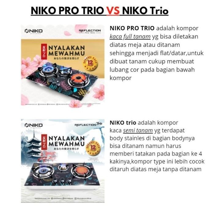 Murah Kompor Gas Tanam Kaca 3 Tungku Niko Reflection Pro Trio Packing Unnolstore