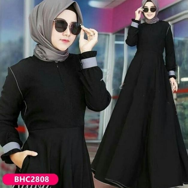 Adila - Dress Baju Gamis Syari Busui Wanita Polos Warna Hitam Black