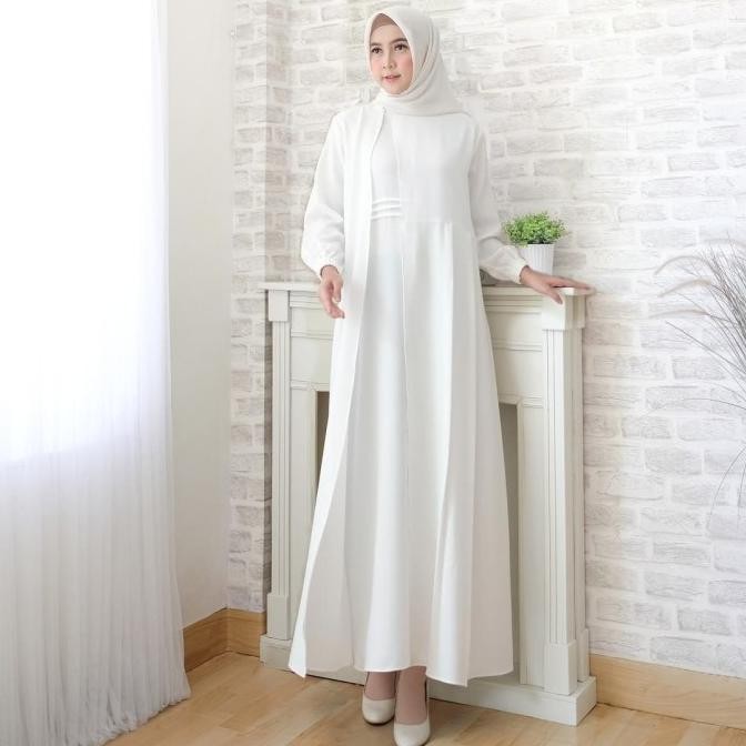 Baju Gamis Wanita Hitam Putih Polos/ Dress Muslim Alena Lengan Panjang