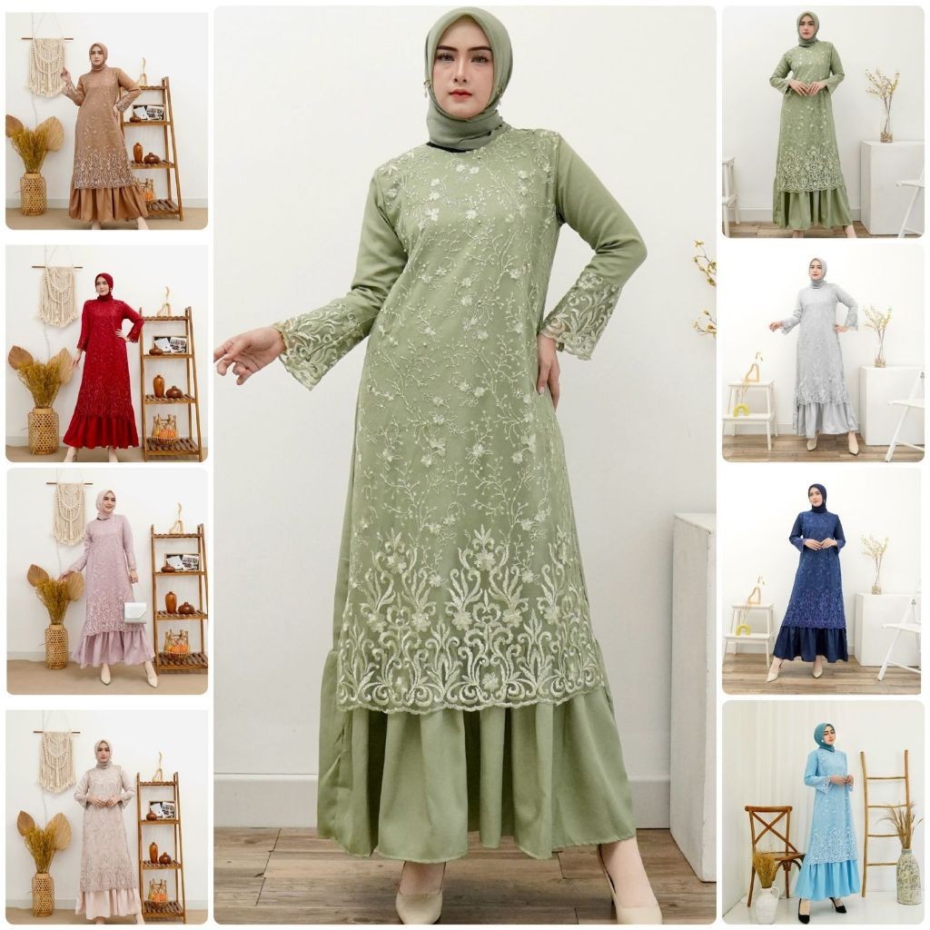 Gamis Wanita Terbaru 2024 Dres Kondangan Busui Abaya Set Turki Tunik Panjang Cewek Dress Syari Set T