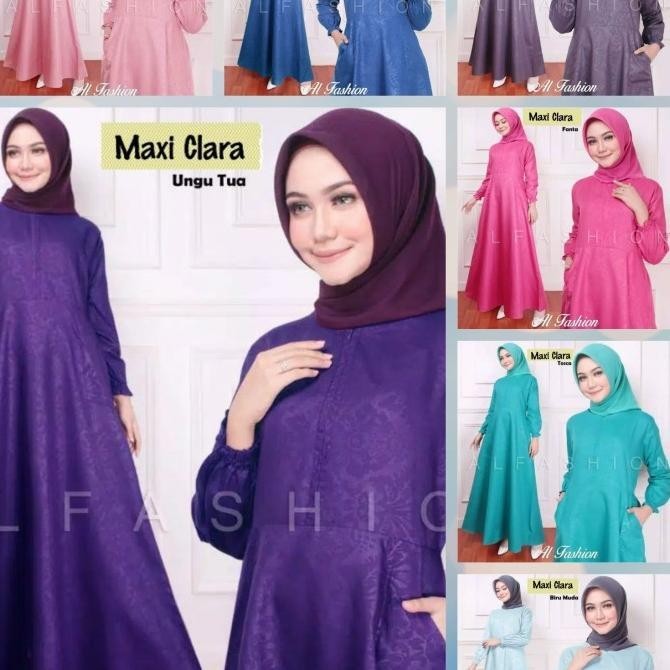 Gamis Katun Busui Polos Emboss L / Xl Jumbo Clara Warna Ungu Muda