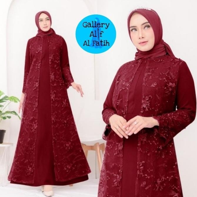 Gamis Zena Pesta Brukat Tile Dress Rose Gold Ld 90 100 110 120 130 Sg