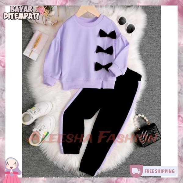 Setelan Anak Perempuan 2024 Terbaru Bahan Tebal Lengan Panjang Pakaiyan Remaja Motif 2 In 1 One Set 