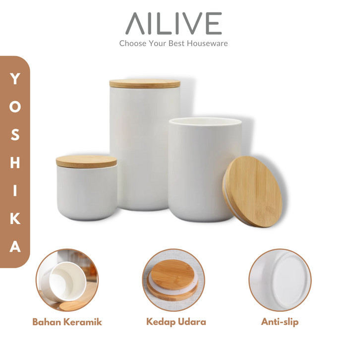 AILIVE YOSHIKA Toples Kue Keramik Wadah Kedap Udara Kopi Gula Bumbu