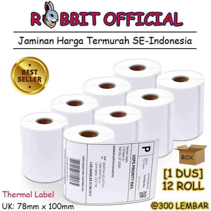 

Promo 1 Box, Kertas Thermal Label Sticker Barcode 78X100 Mm 300 Pcs