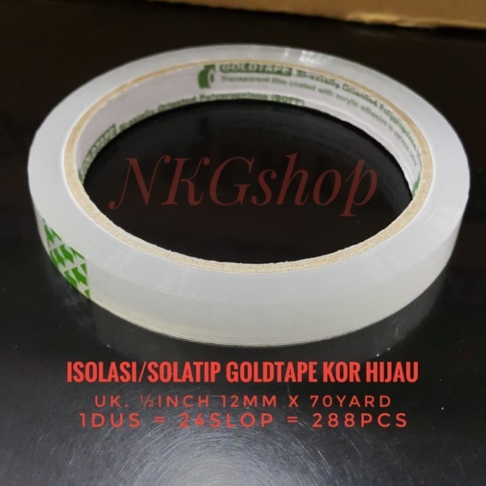 

Isolasi/Solatip Goldtape Kor Hijau Uk. 12Mm X 70Yard (1Dus = 288Pcs)