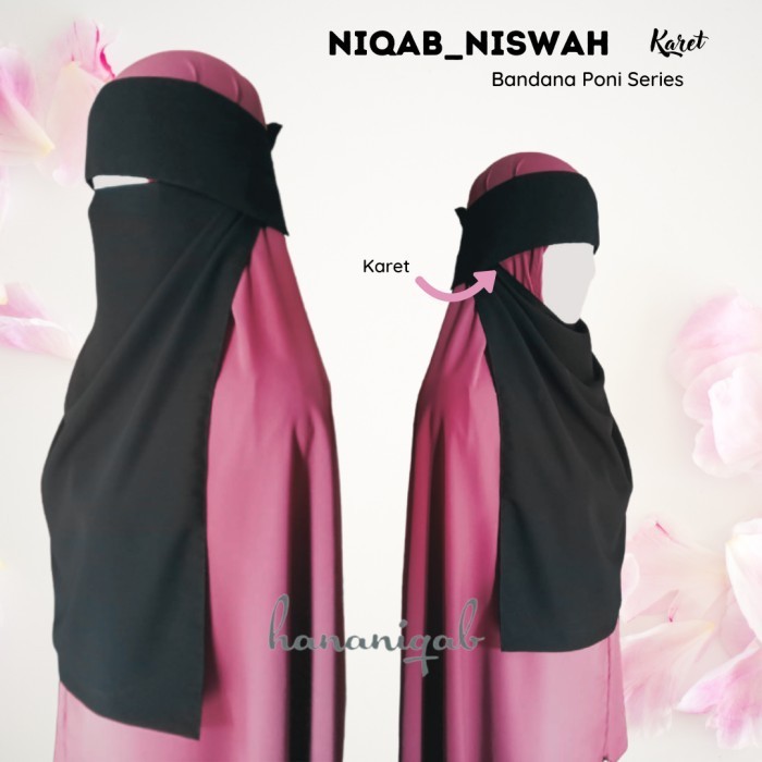 Cadar Bandana Poni Karet NiswahHananiqabSifon Silky Adem warna Hitam -14A