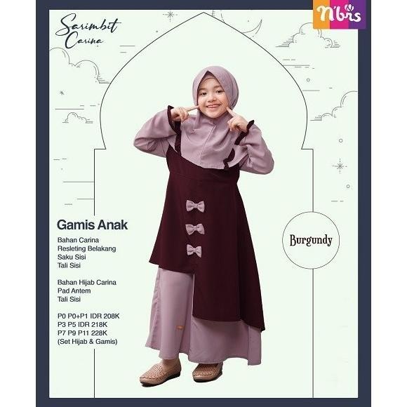 Gamis Anak Set Hijab Nibras Sarimbit Carina Burgundy Limited Edition