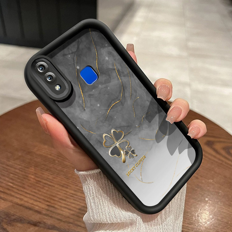 Casing Hp VIVO Y95 Y93 Y93s Y91 Y91i Case silikon ganda Softcase pola semanggi ungu asap perlindunga