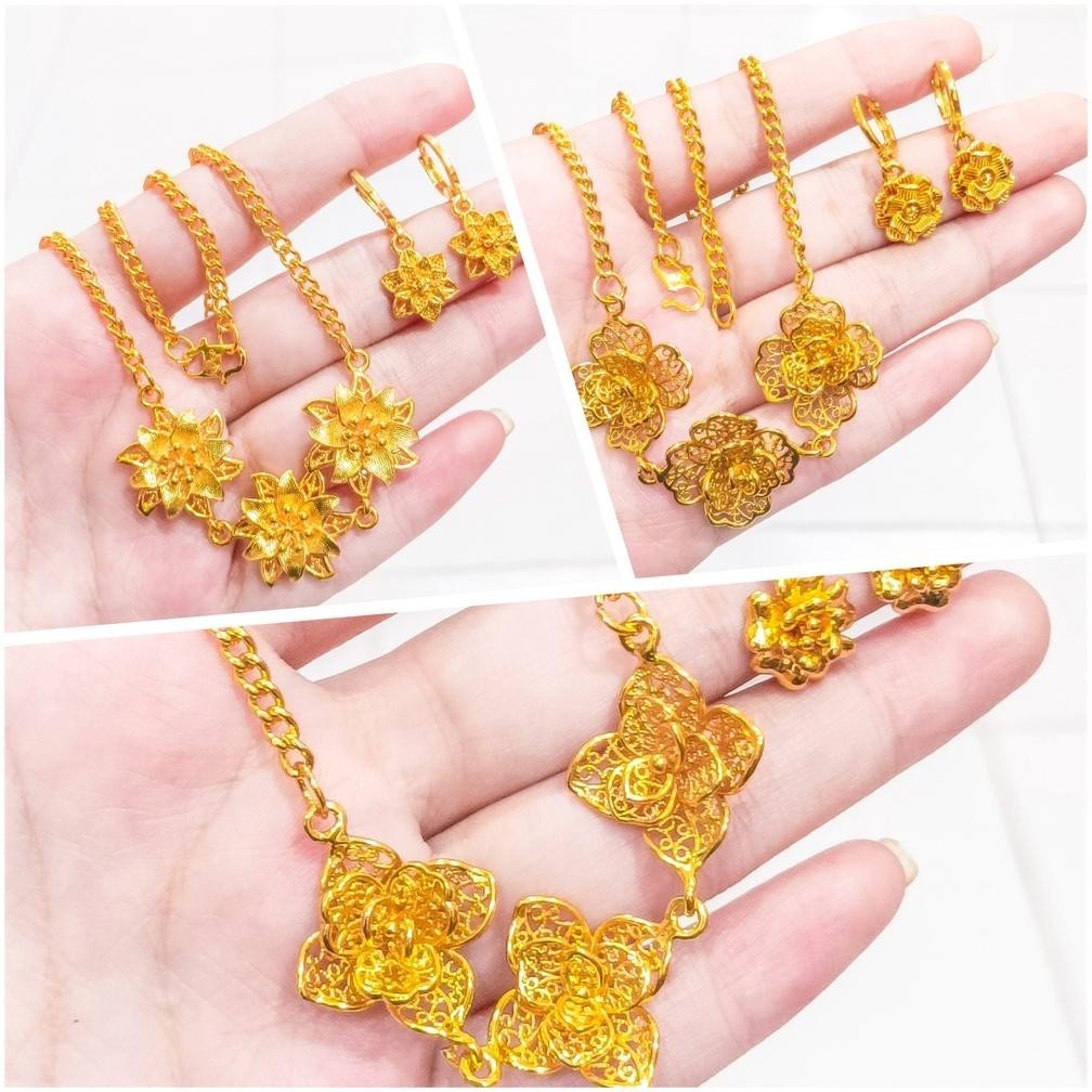 Ramadhan Sale Set Kalung+Liontin+Anting Kendari Perhiasan Aksesoris Dubai Kalung Titanium Asli Wanit