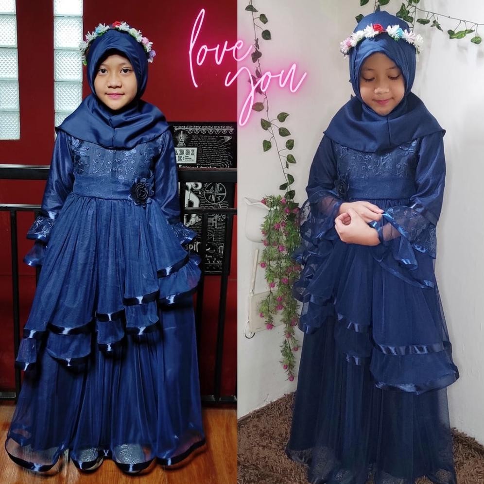 Baju Pesta Anak Brukat / Gaun Pesta Anak Muslim Mewah Umur 3 tahun - 10 tahun