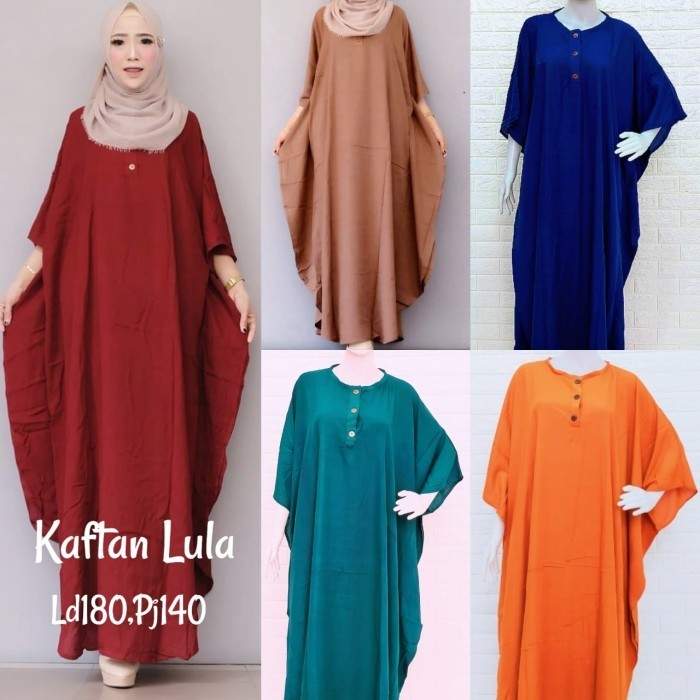 Promo Kaftan Gamis Polos Lula Dewasa Warna Merah Coksu Biru Elektrik Hijau Kekinian Lebaran Terbaru 