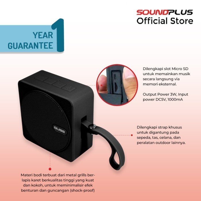 Soundplus - Qube Portable Speaker Bluetooth Murah Promo Splashproof Hot R0324B