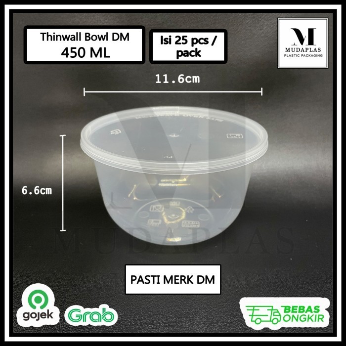 

(:(:(:(] Mangkok Plastik Bulat Thinwall 450 ml Round Bowl DM isi 25 pcs