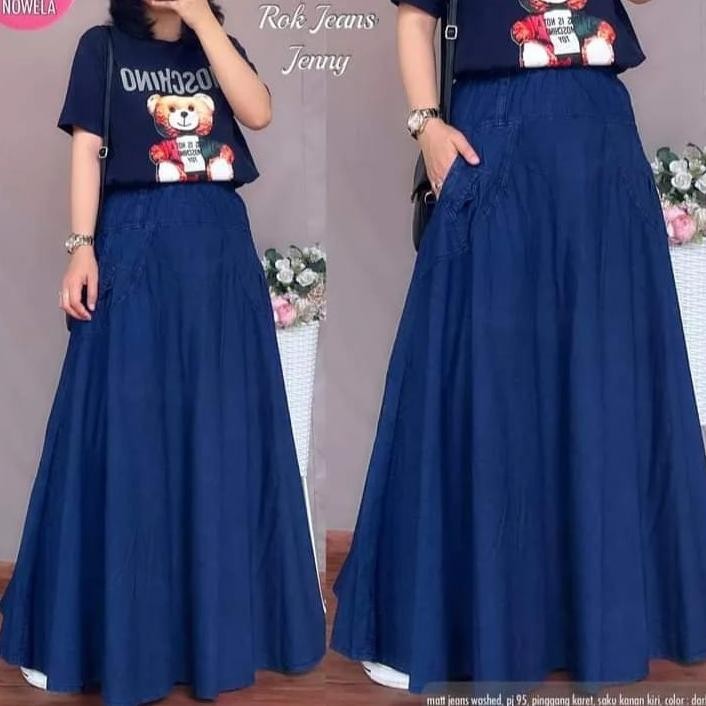 Bisa Cod Rok Jeans Panjang Wanita - Rok Jeans Jumbo - Rok Denim Korean Style - Rok Soft Jeans Panjan