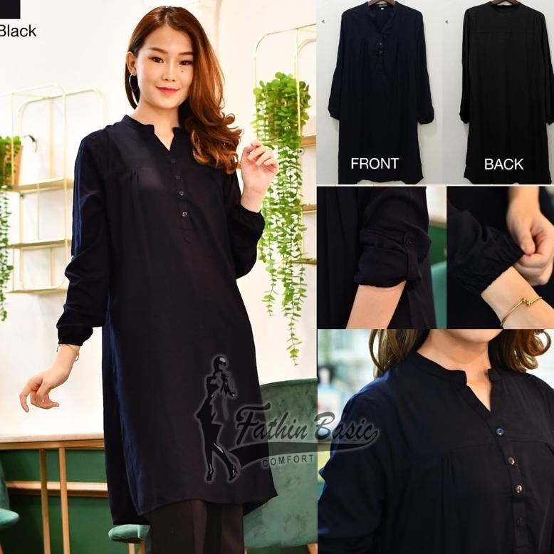 Diskon Besar Long Tunik Atasan Rayon Polos Birel Biru Elektrik Dark Blue Pakaian Wanita Kekinian Baj
