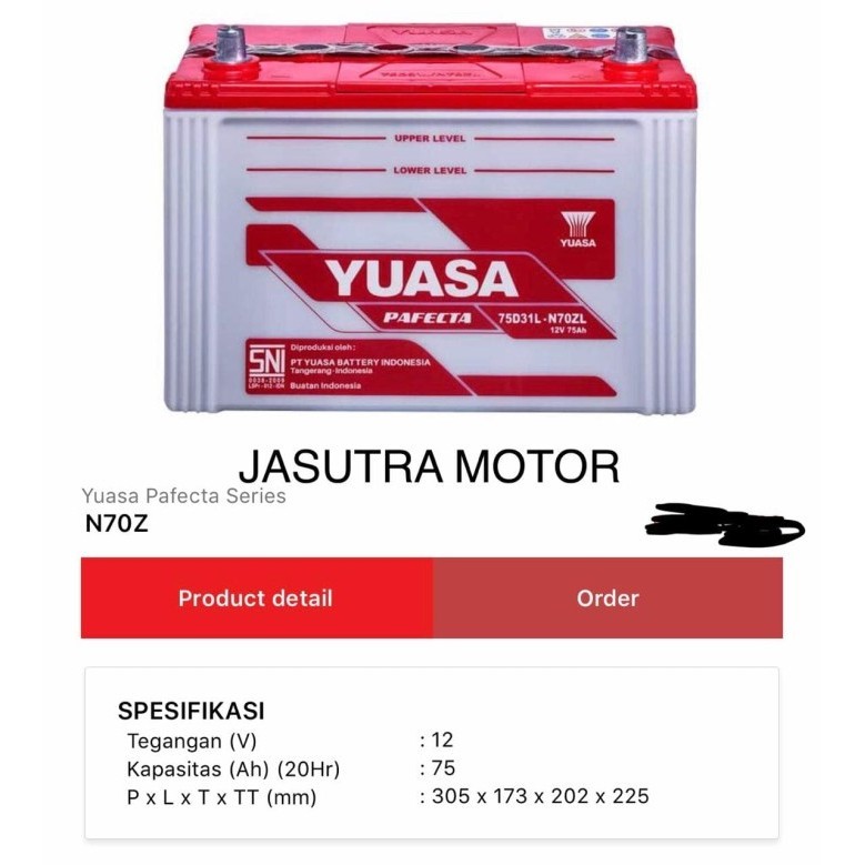 Aki Mobil Yuasa N70Z / 75D31L 12V 75Ah -01068