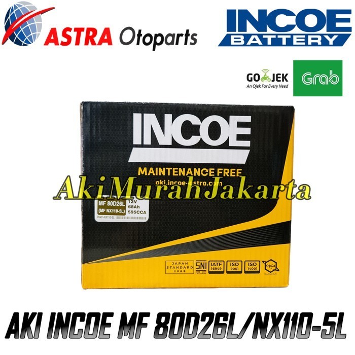Aki Mobil Toyota Harrier 80D26L Incoe Mf Astra Aki Kering 12V 70Ah